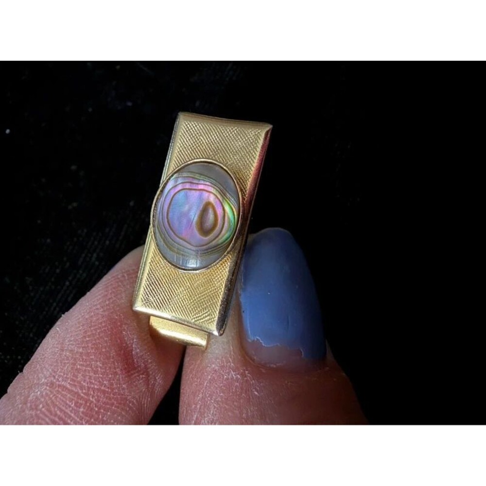 Vintage 1960s Swank Anson Abalone Shell Tie Bar Clip Circa 1963